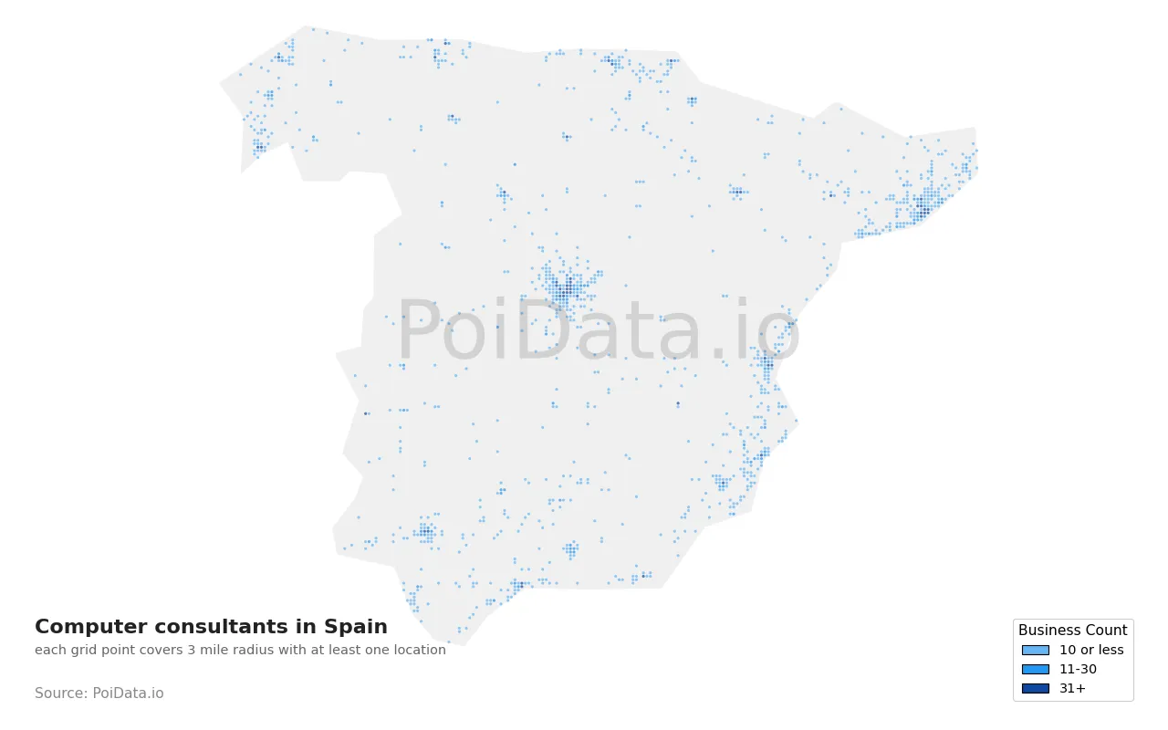Computer consultant density map for Spain