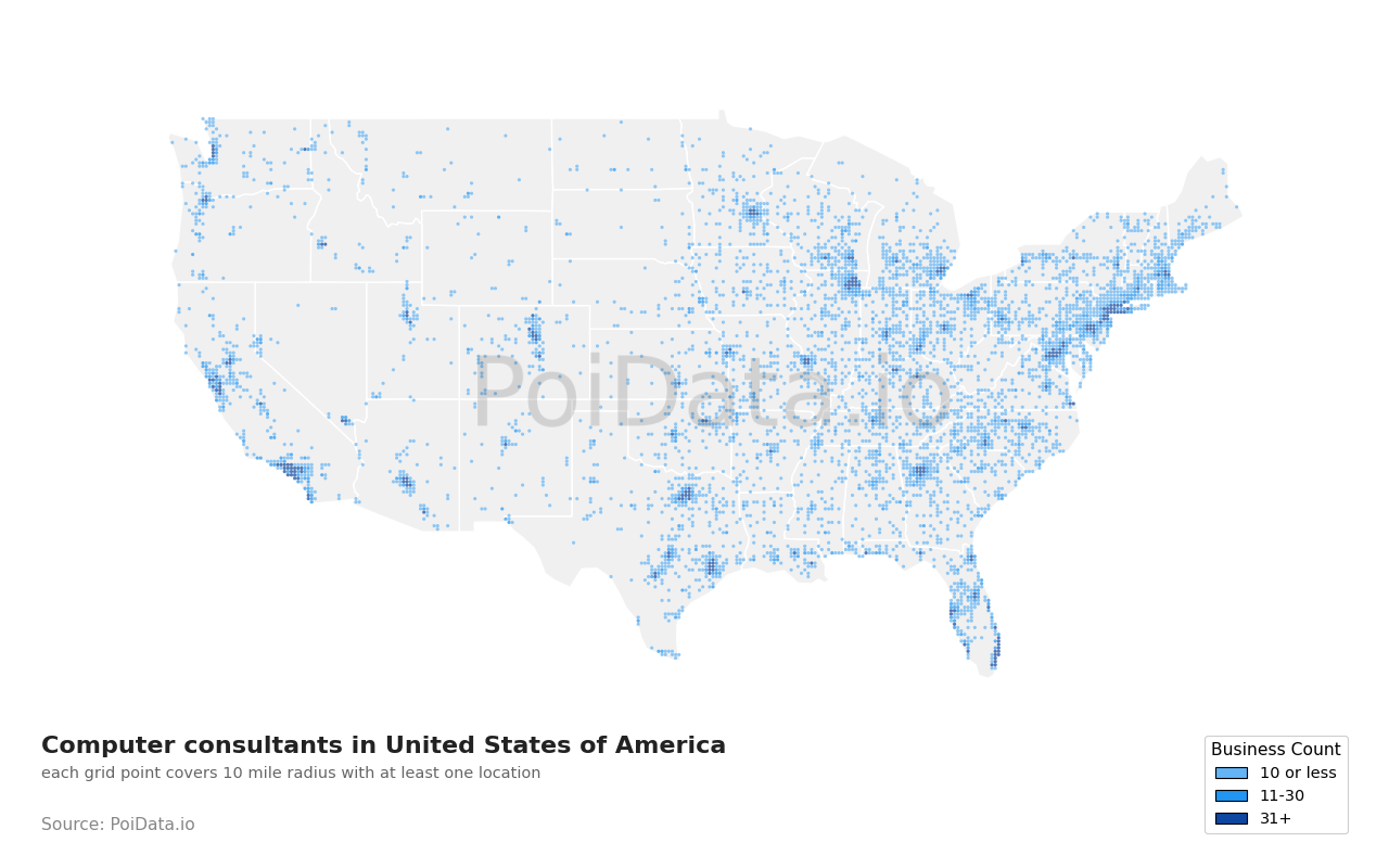 Computer consultant density map for United States
