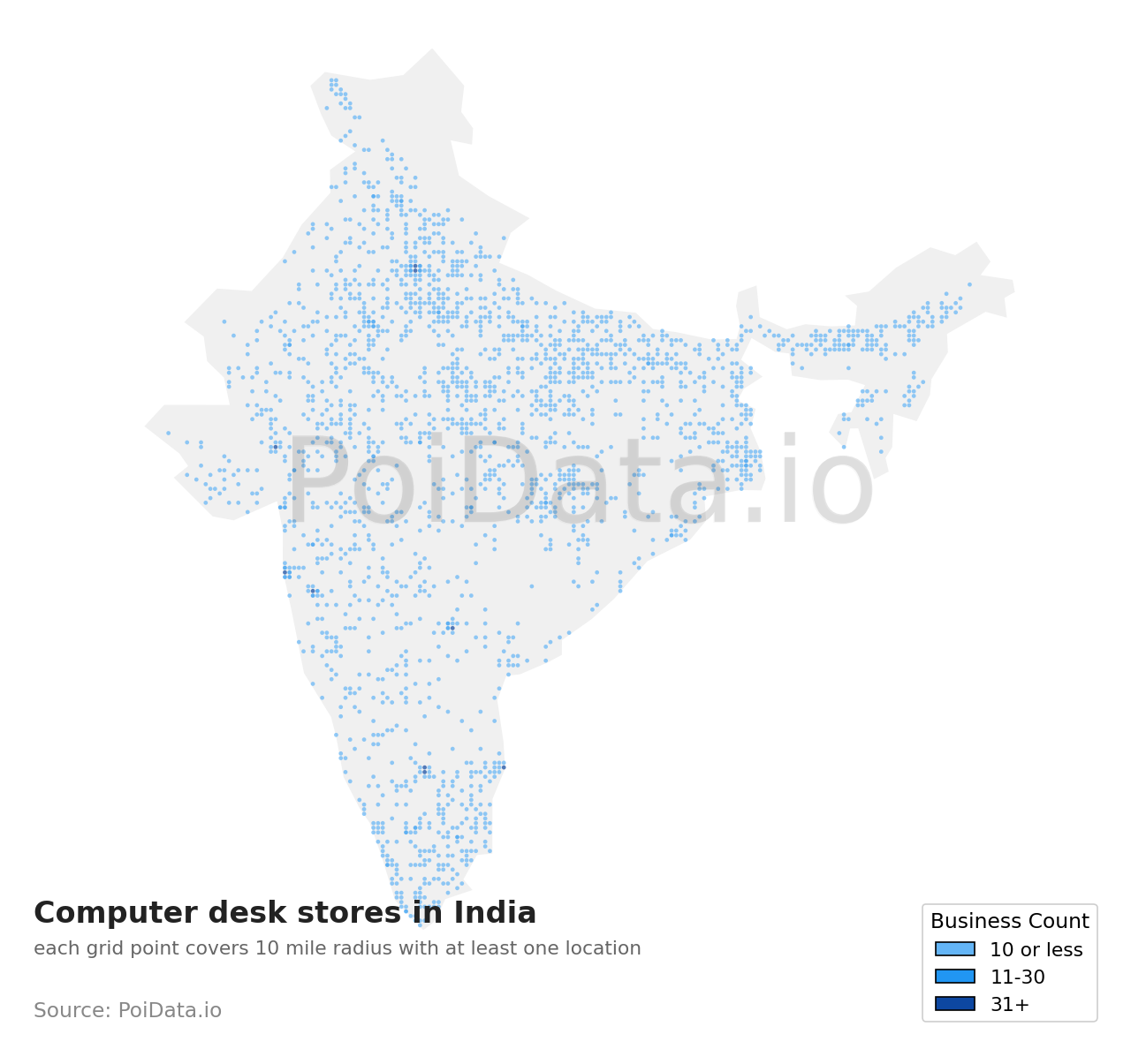 Computer desk store density map for India