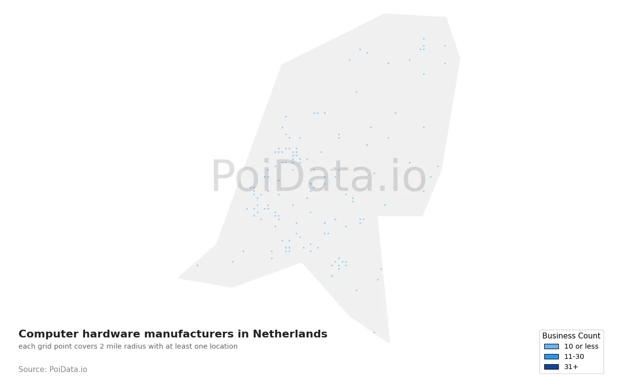Computer hardware manufacturer density map for Netherlands