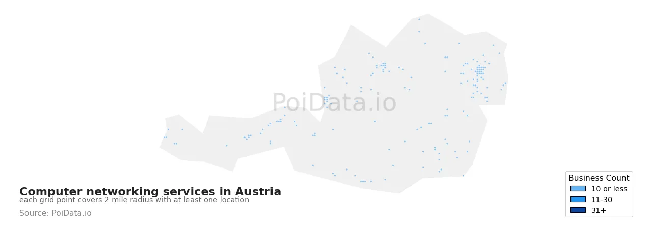 Computer networking service density map for Austria