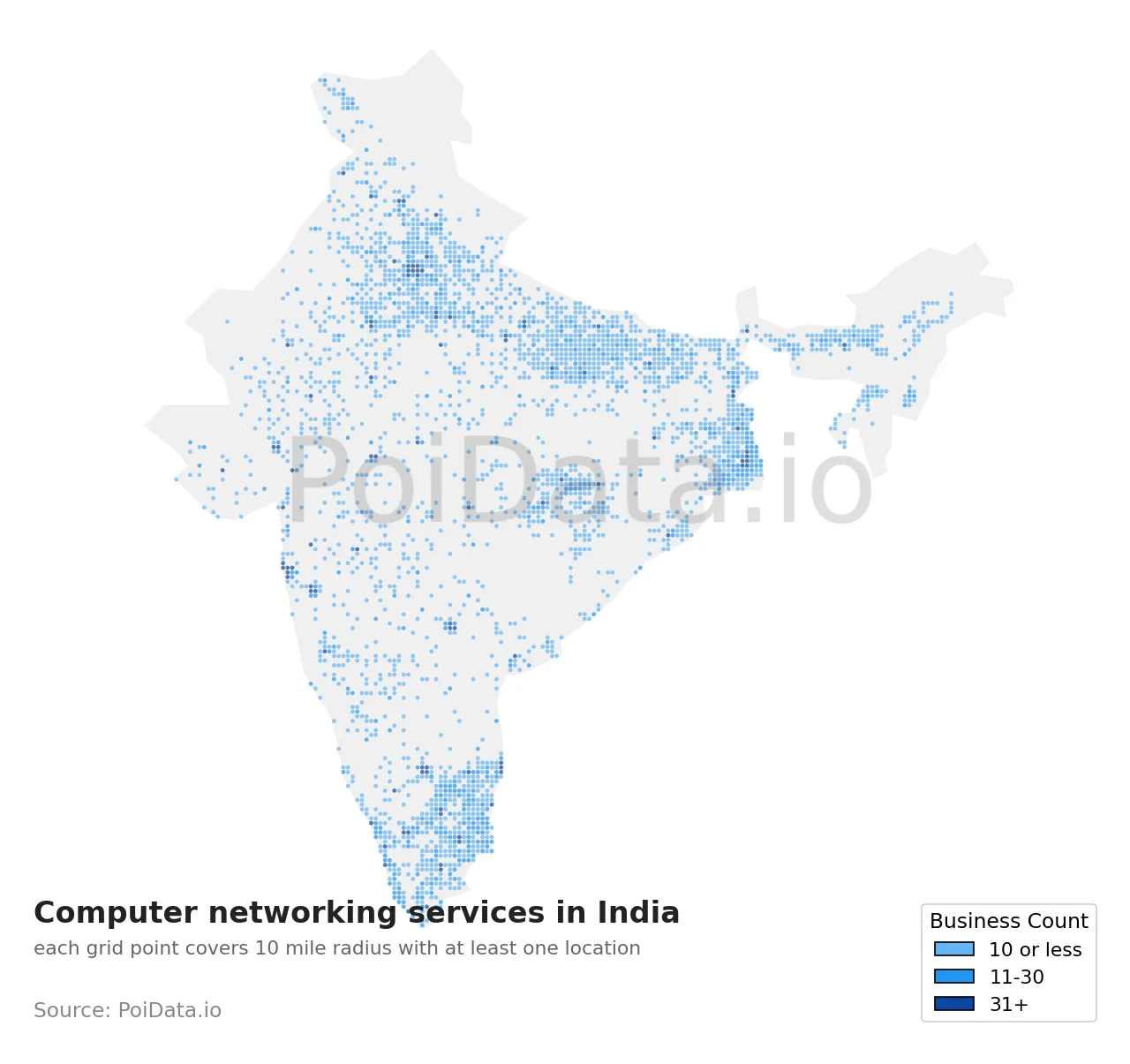 Computer networking service density map for India