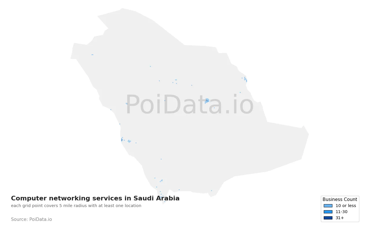 Computer networking service density map for Saudi Arabia