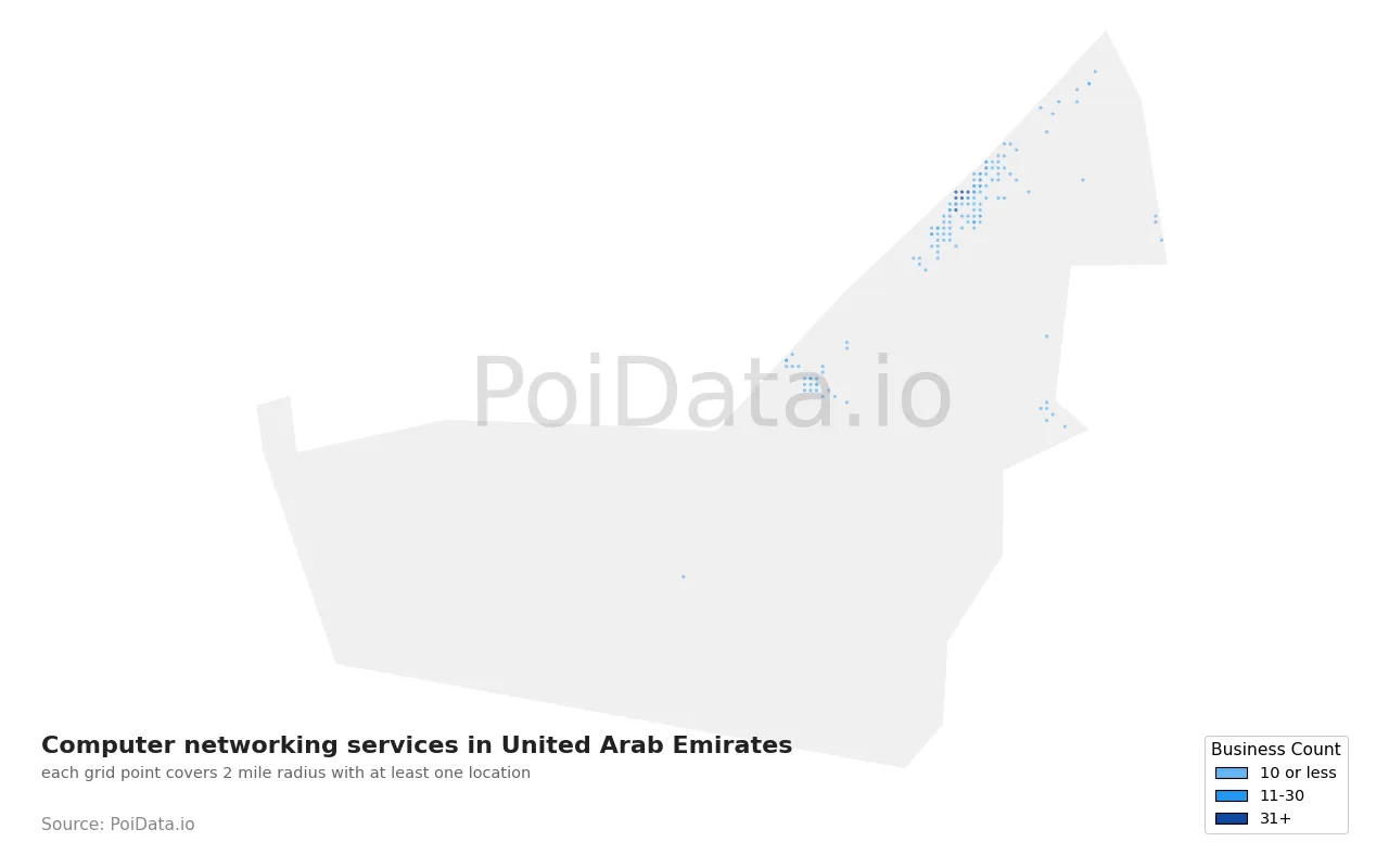 Computer networking service density map for United Arab Emirates