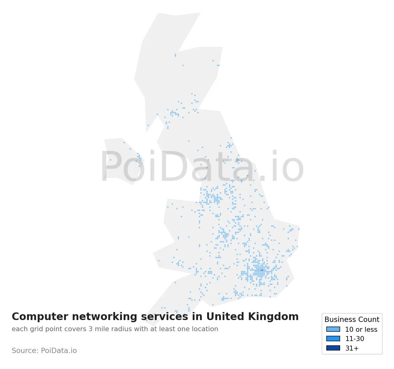 Computer networking service density map for United Kingdom
