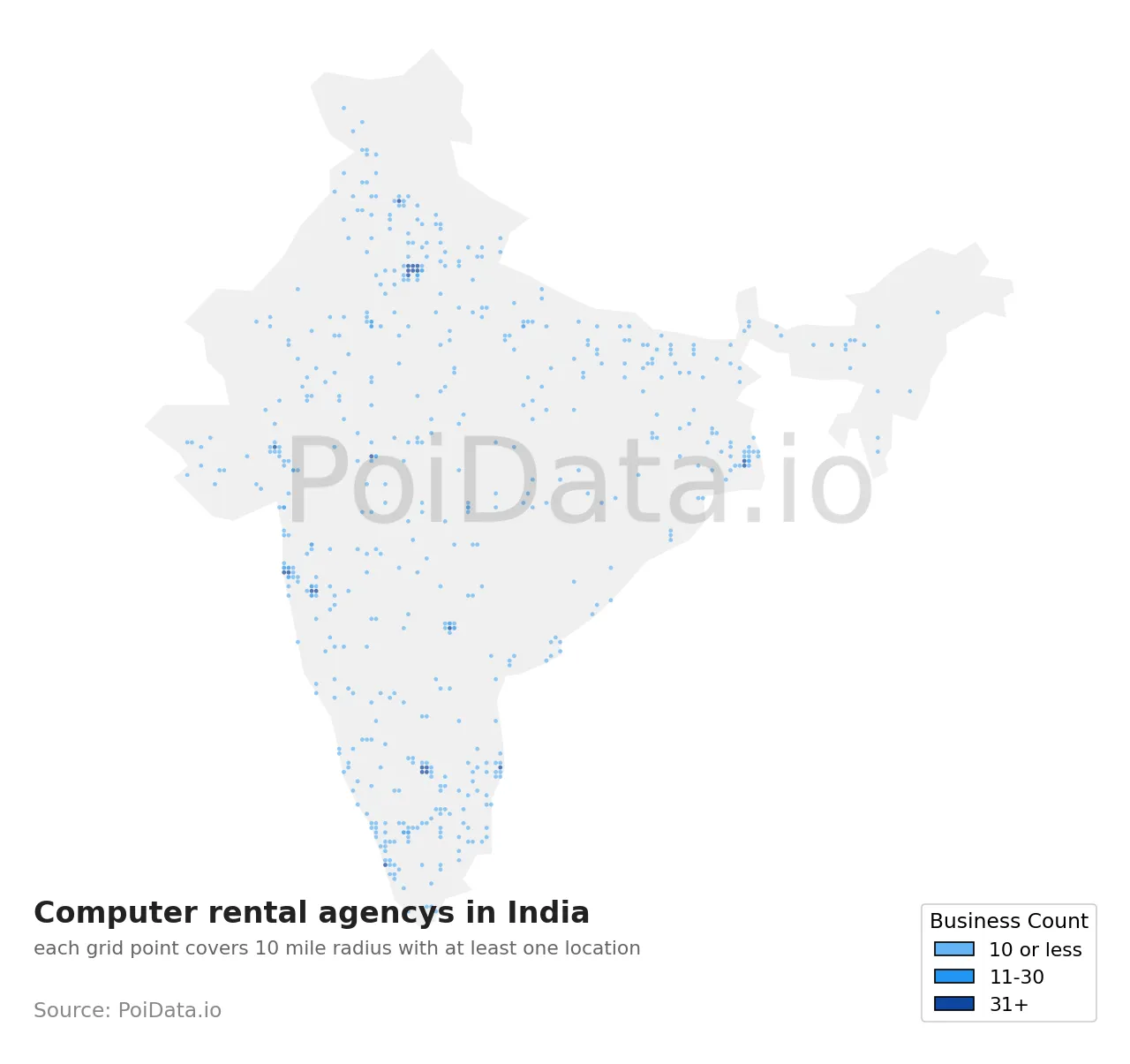 Computer rental agency density map for India