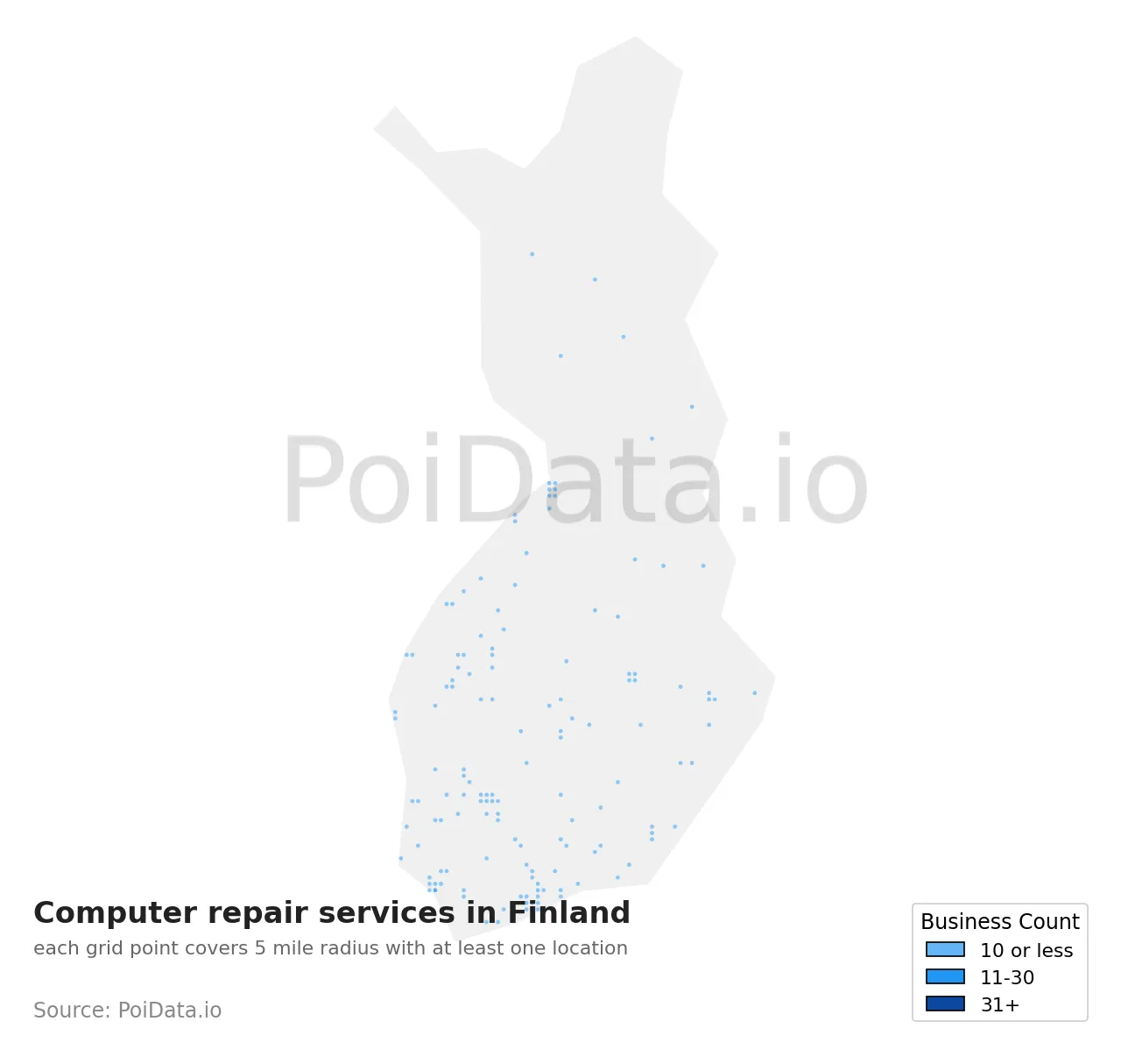 Computer repair service density map for Finland