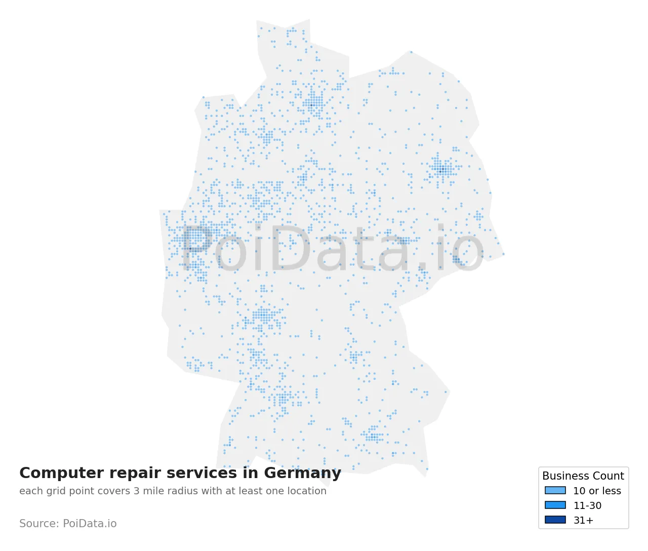 Computer repair service density map for Germany