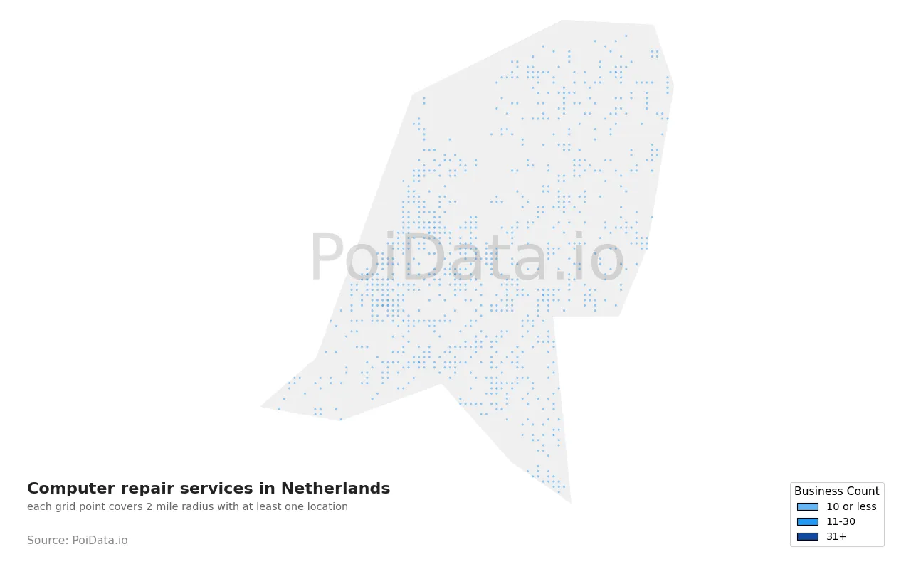 Computer repair service density map for Netherlands