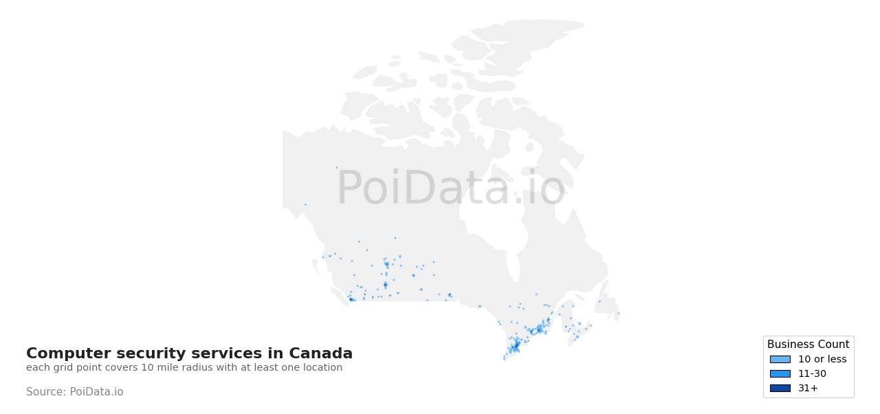 Computer security service density map for Canada