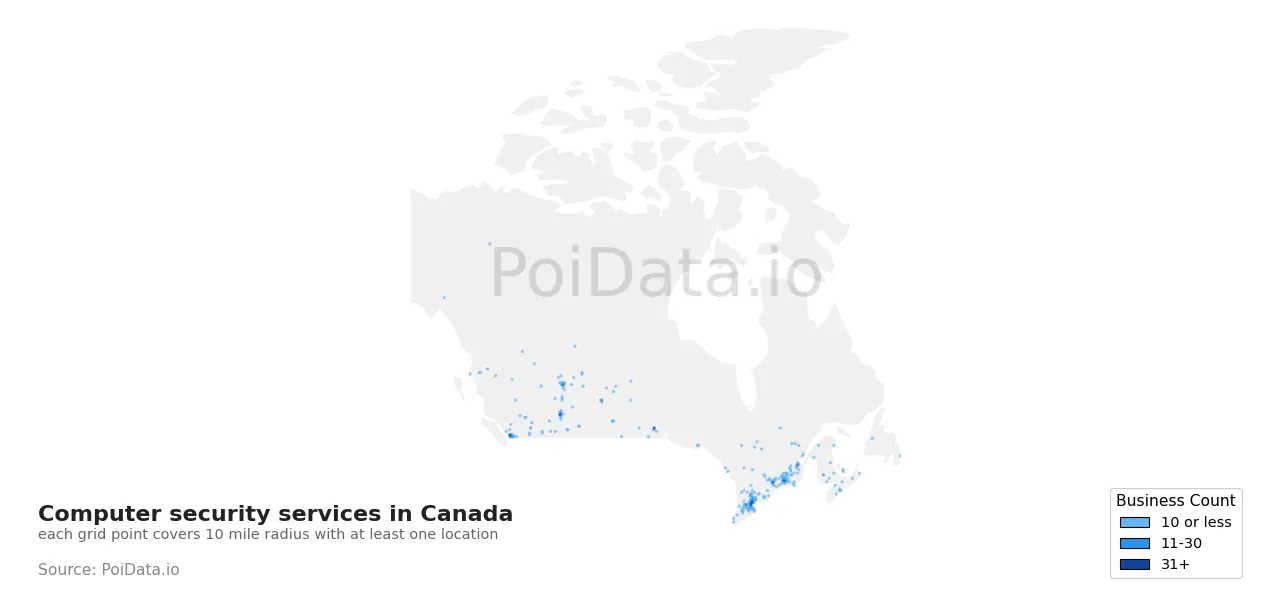 Computer security service density map for Canada