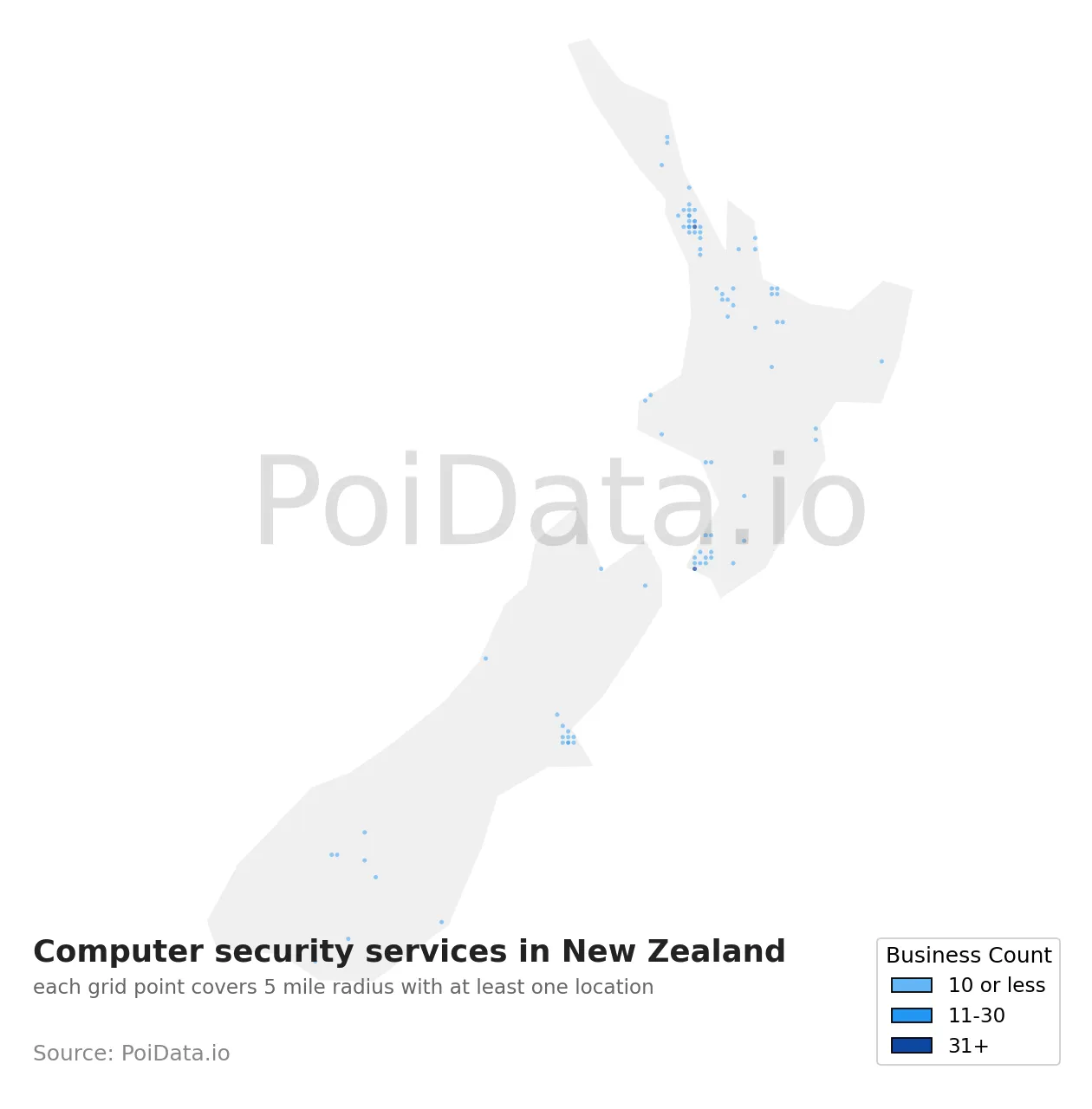 Computer security service density map for New Zealand