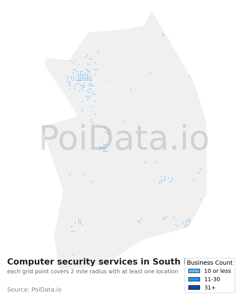 Computer security service density map for South Korea