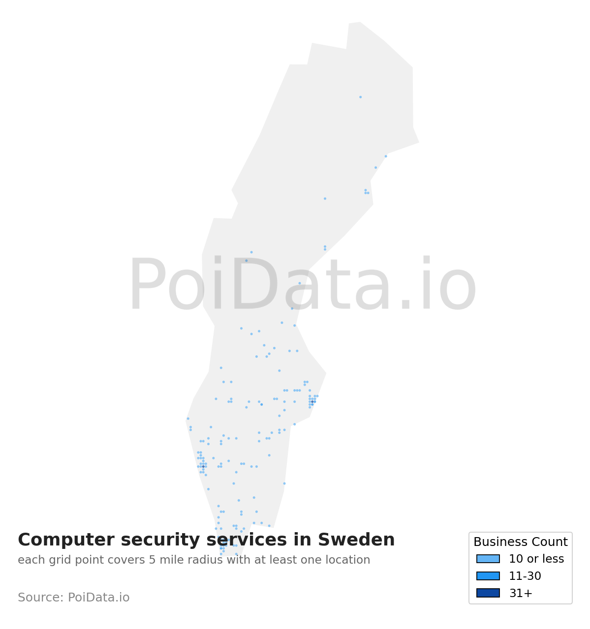 Computer security service density map for Sweden