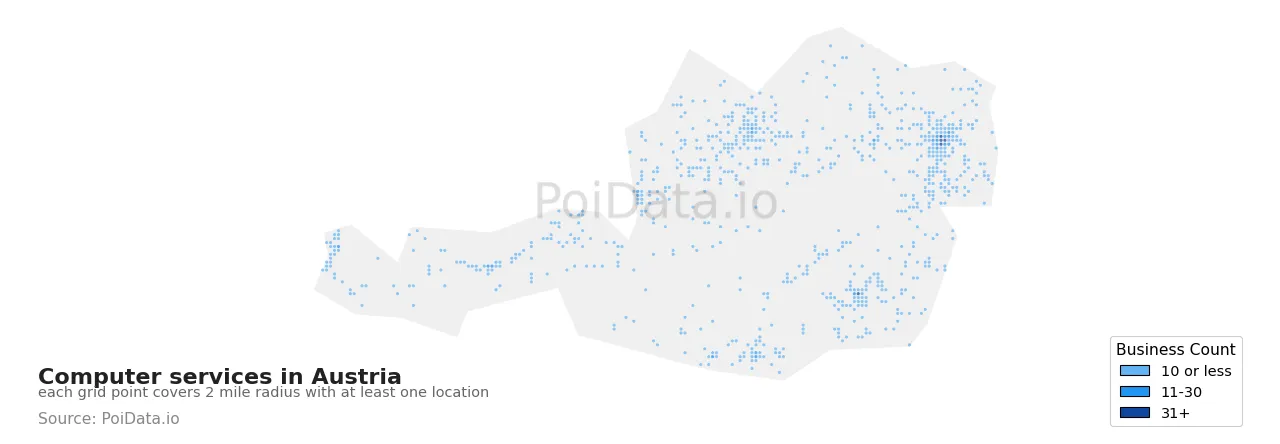 Computer service density map for Austria