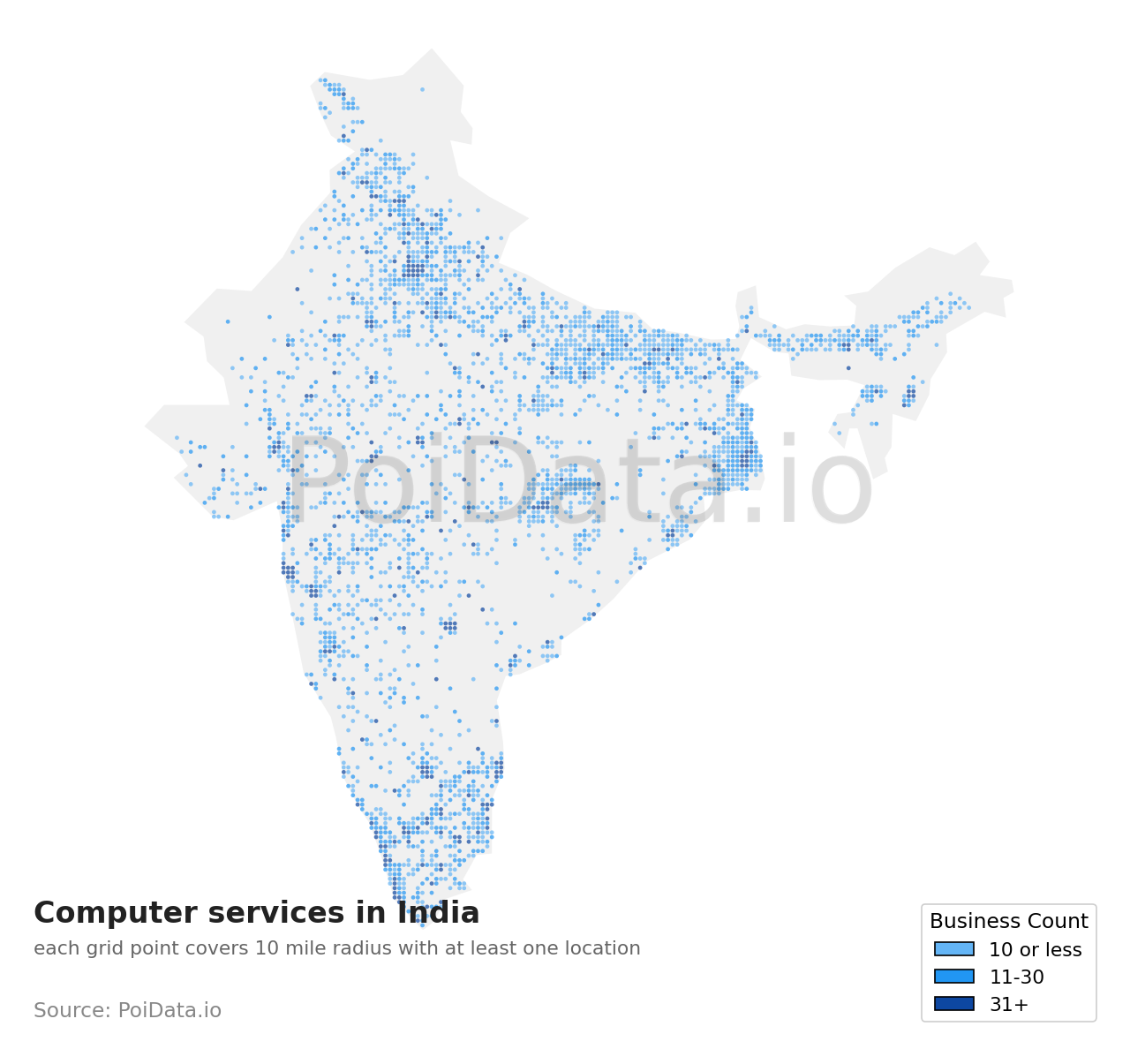 Computer service density map for India