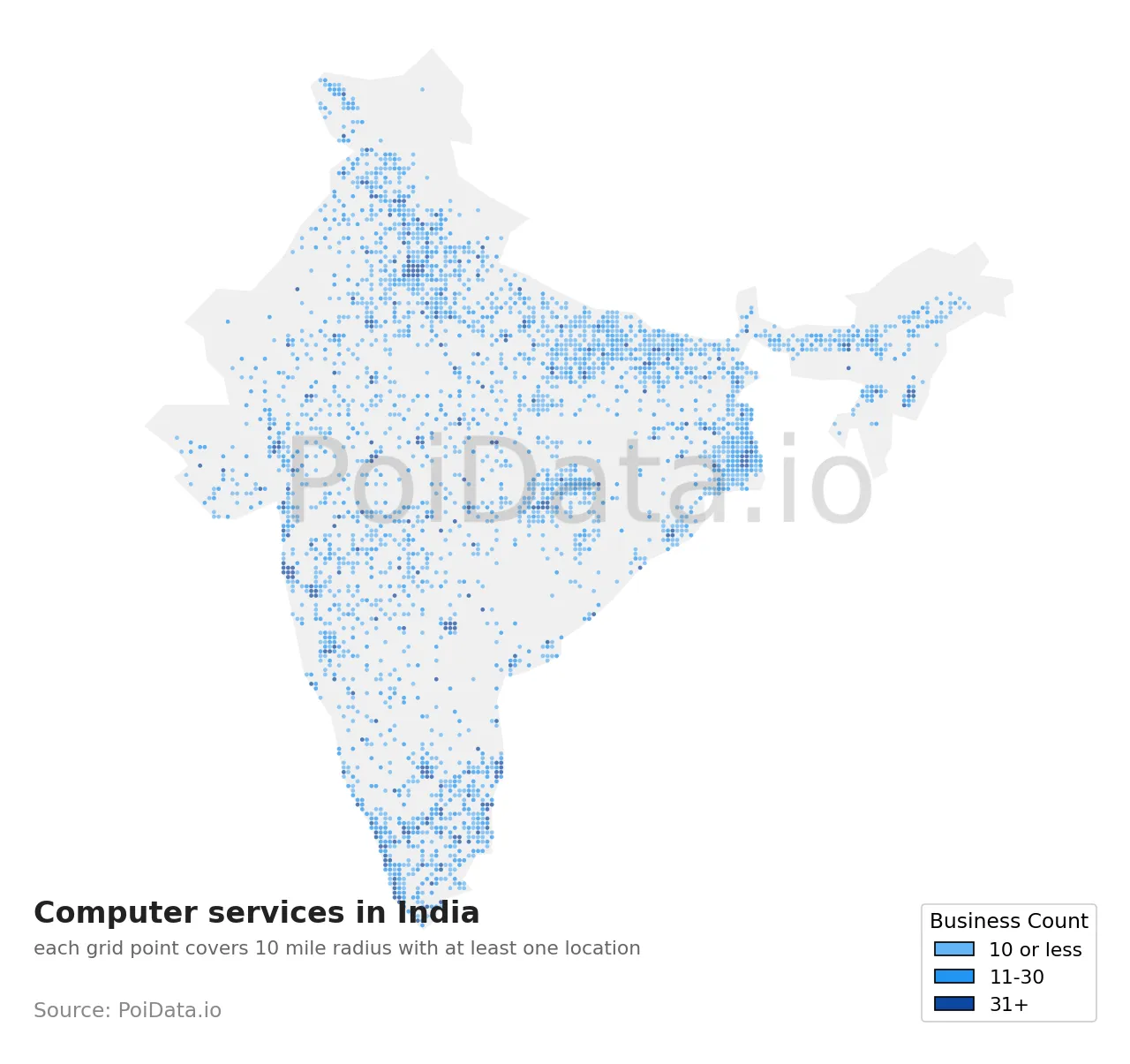 Computer service density map for India