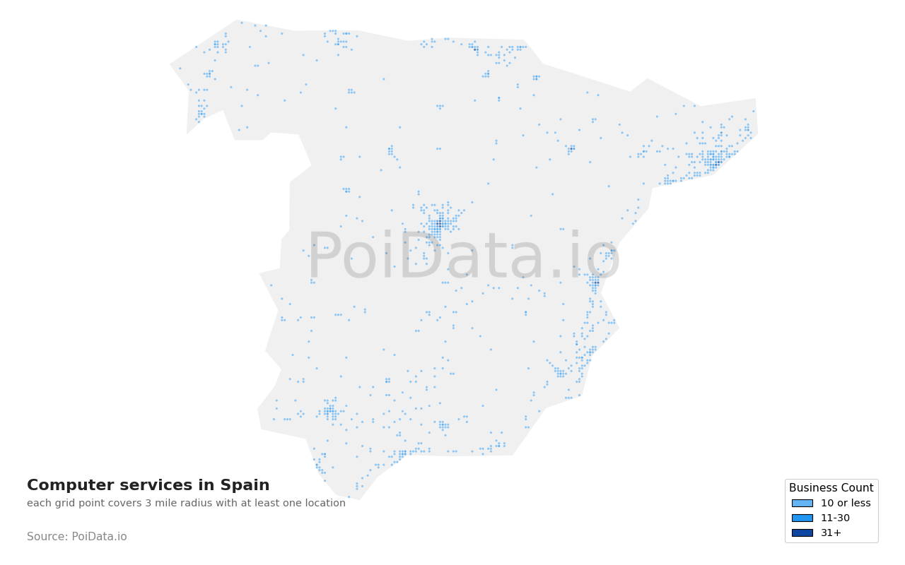 Computer service density map for Spain