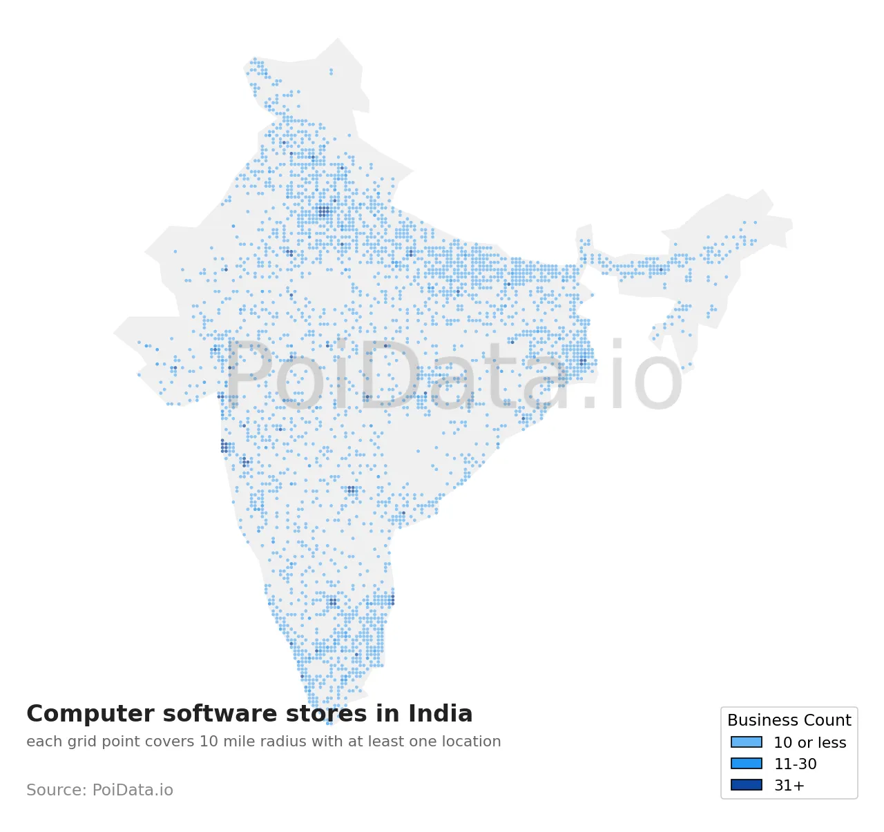 Computer software store density map for India
