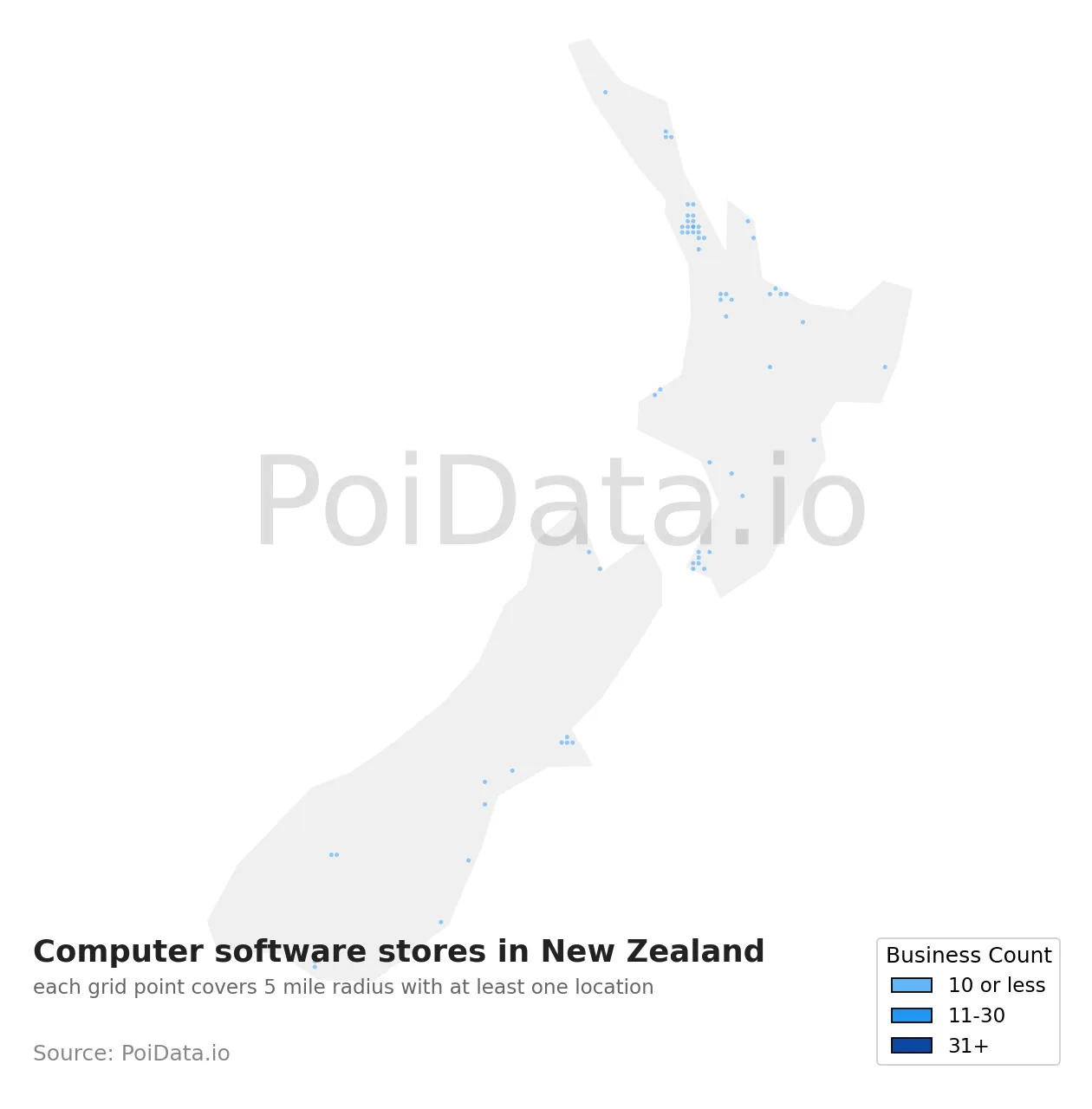 Computer software store density map for New Zealand