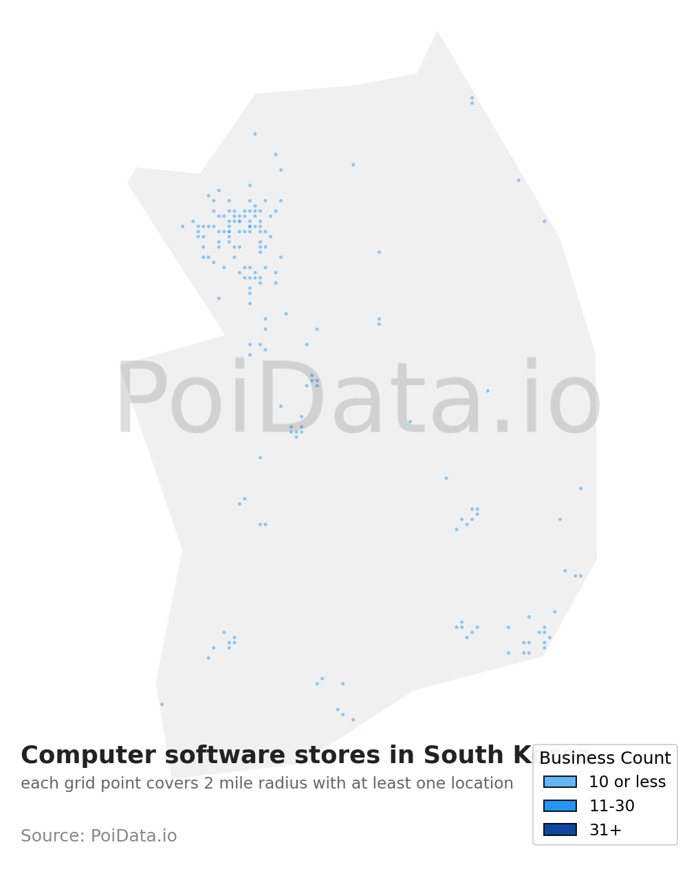 Computer software store density map for South Korea