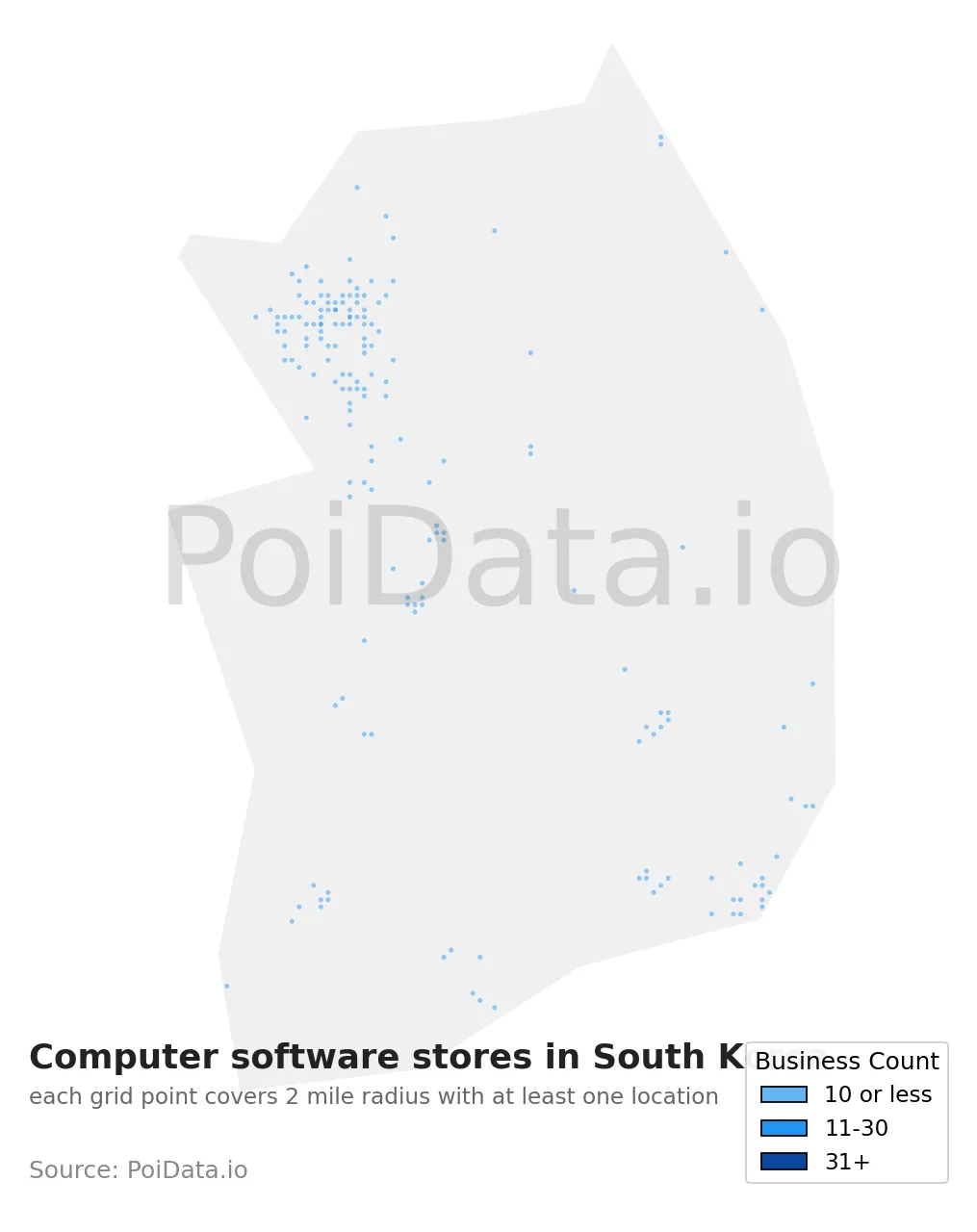 Computer software store density map for South Korea