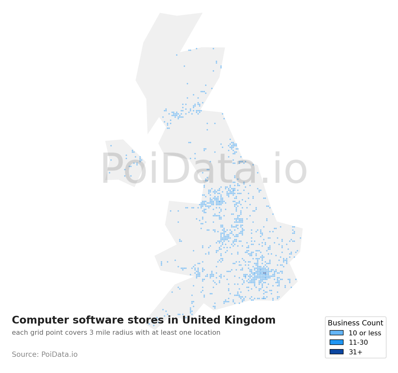 Computer software store density map for United Kingdom
