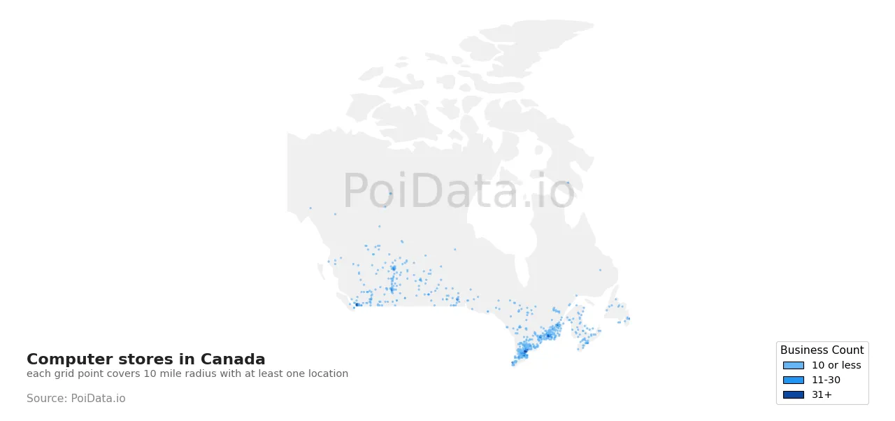 Computer store density map for Canada
