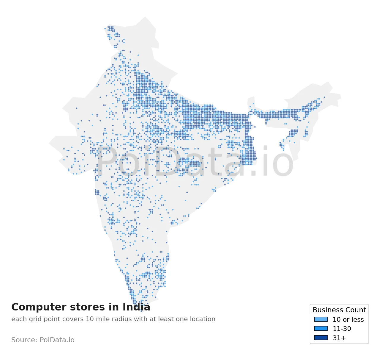 Computer store density map for India
