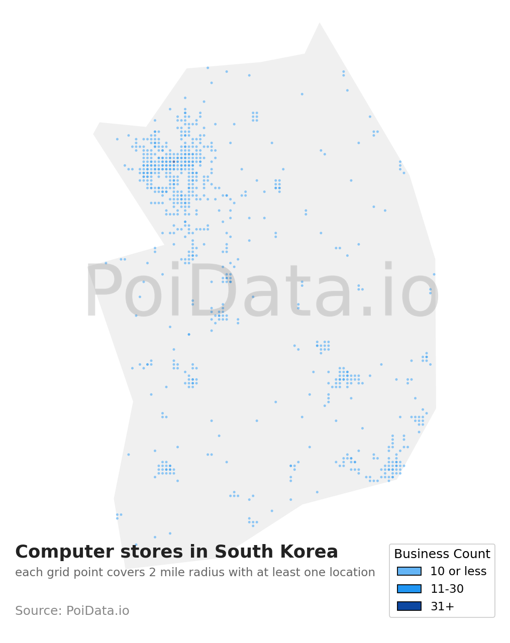 Computer store density map for South Korea