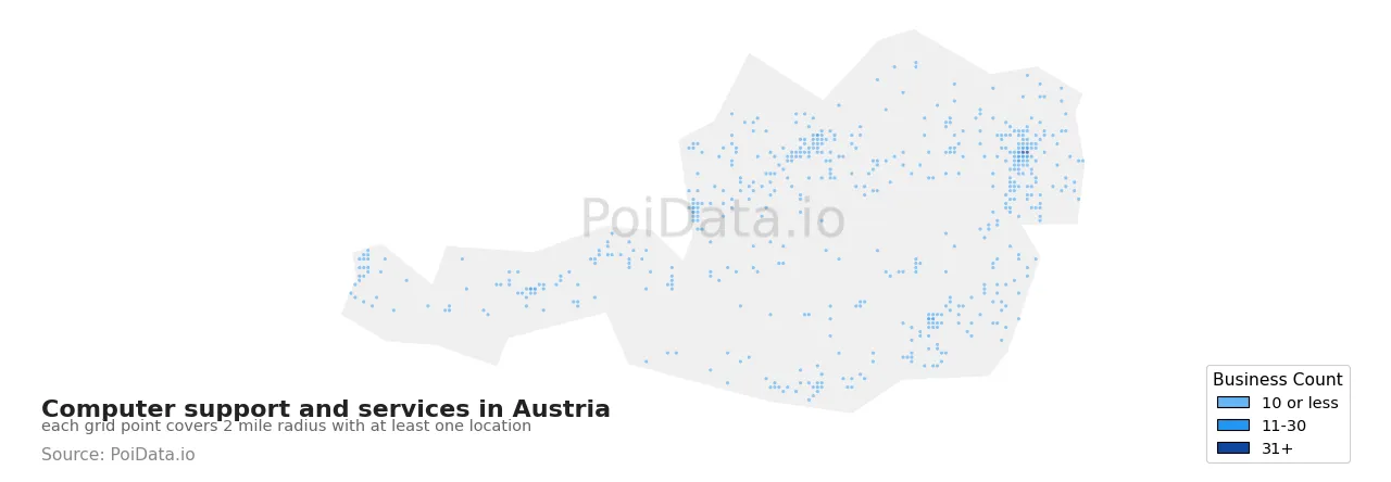 Computer support and services density map for Austria