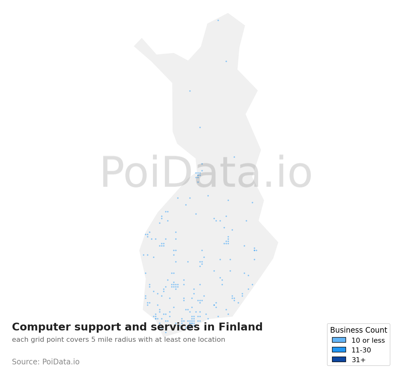 Computer support and services density map for Finland