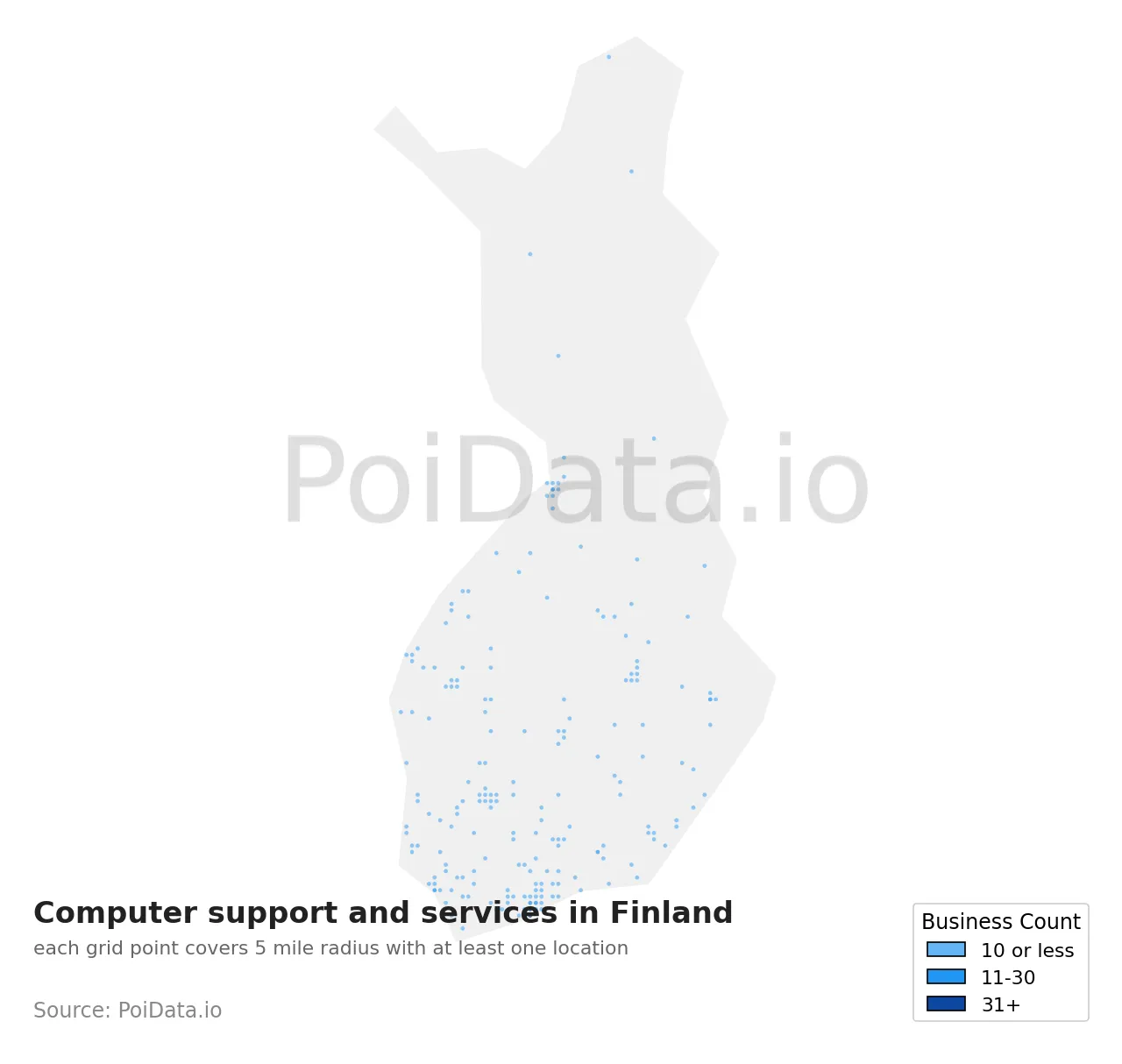 Computer support and services density map for Finland