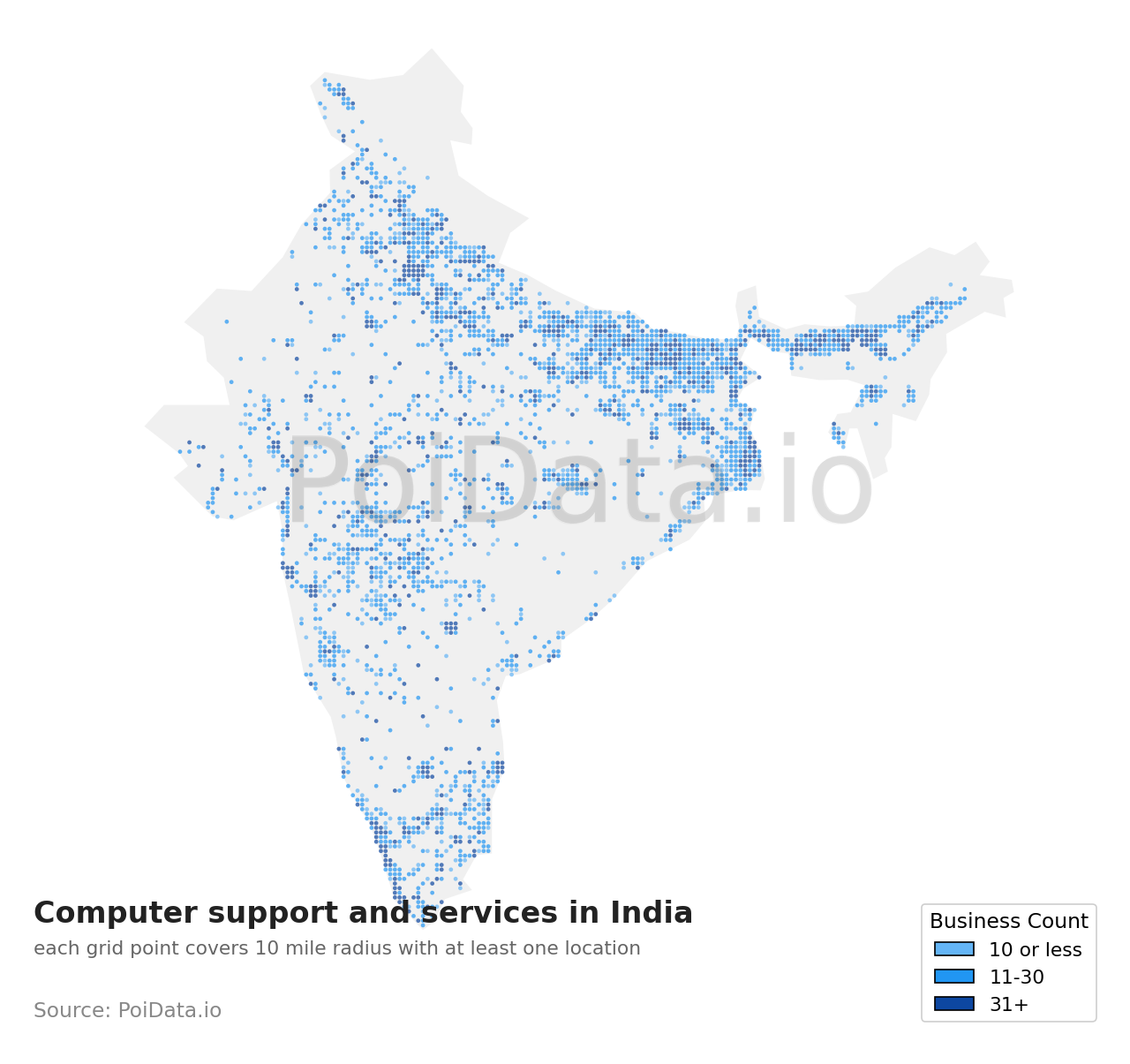 Computer support and services density map for India