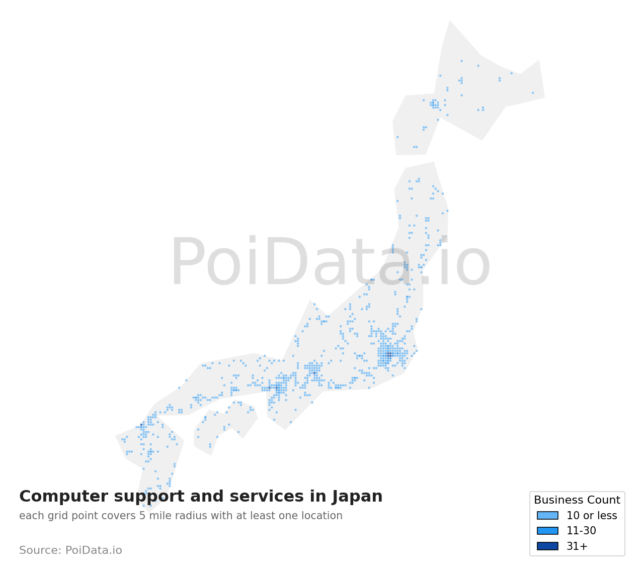 Computer support and services density map for Osaka, Japan