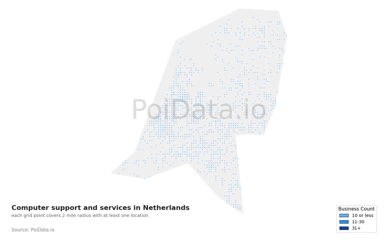Computer support and services density map for Netherlands