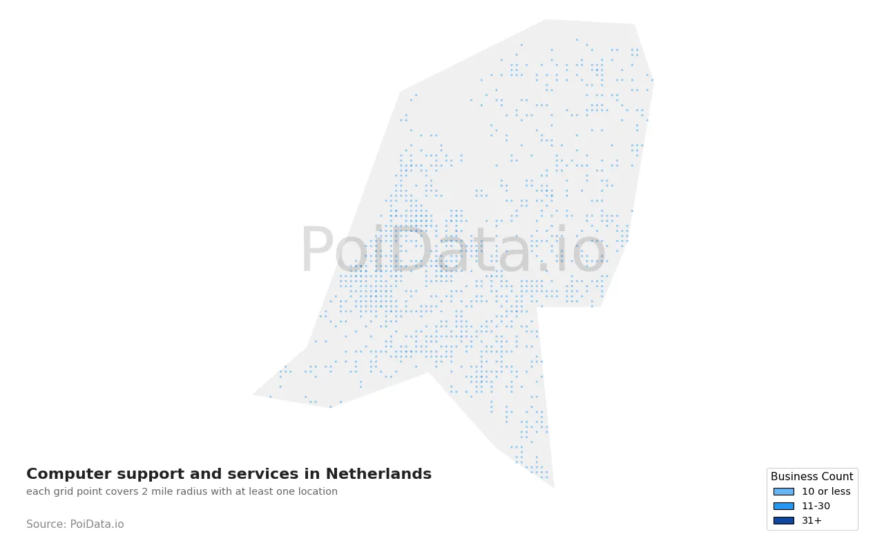 Computer support and services density map for Netherlands