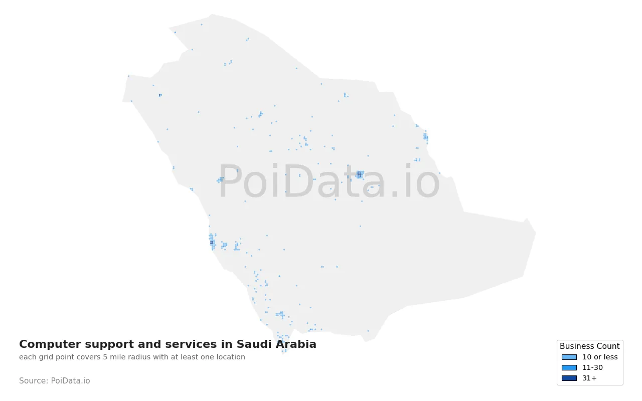 Computer support and services density map for Saudi Arabia