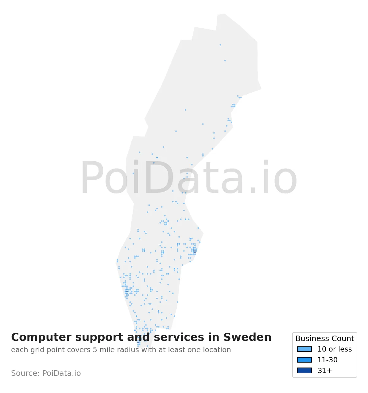 Computer support and services density map for Sweden