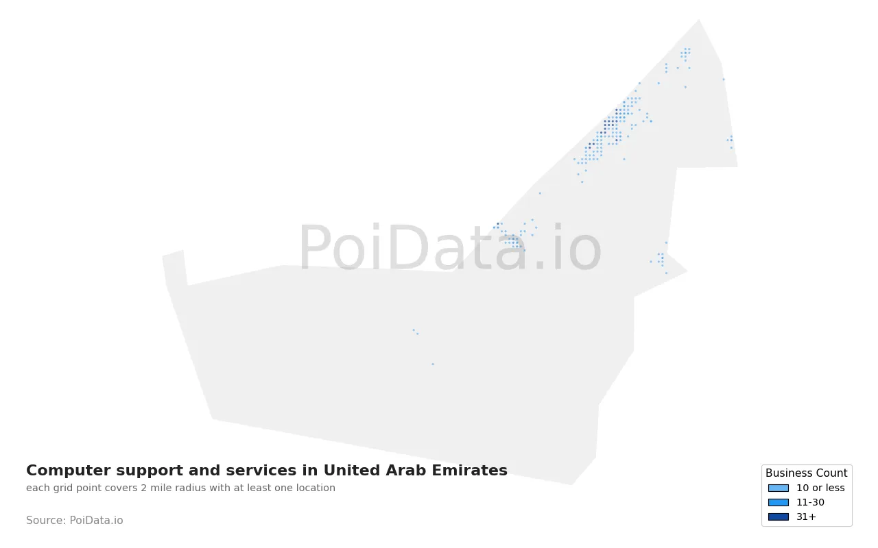 Computer support and services density map for United Arab Emirates