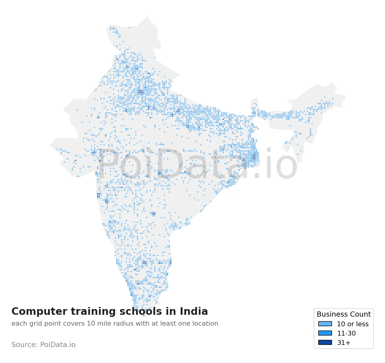 Computer training school density map for India