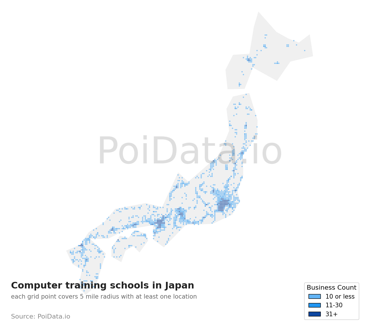 Computer training school density map for Saitama, Japan