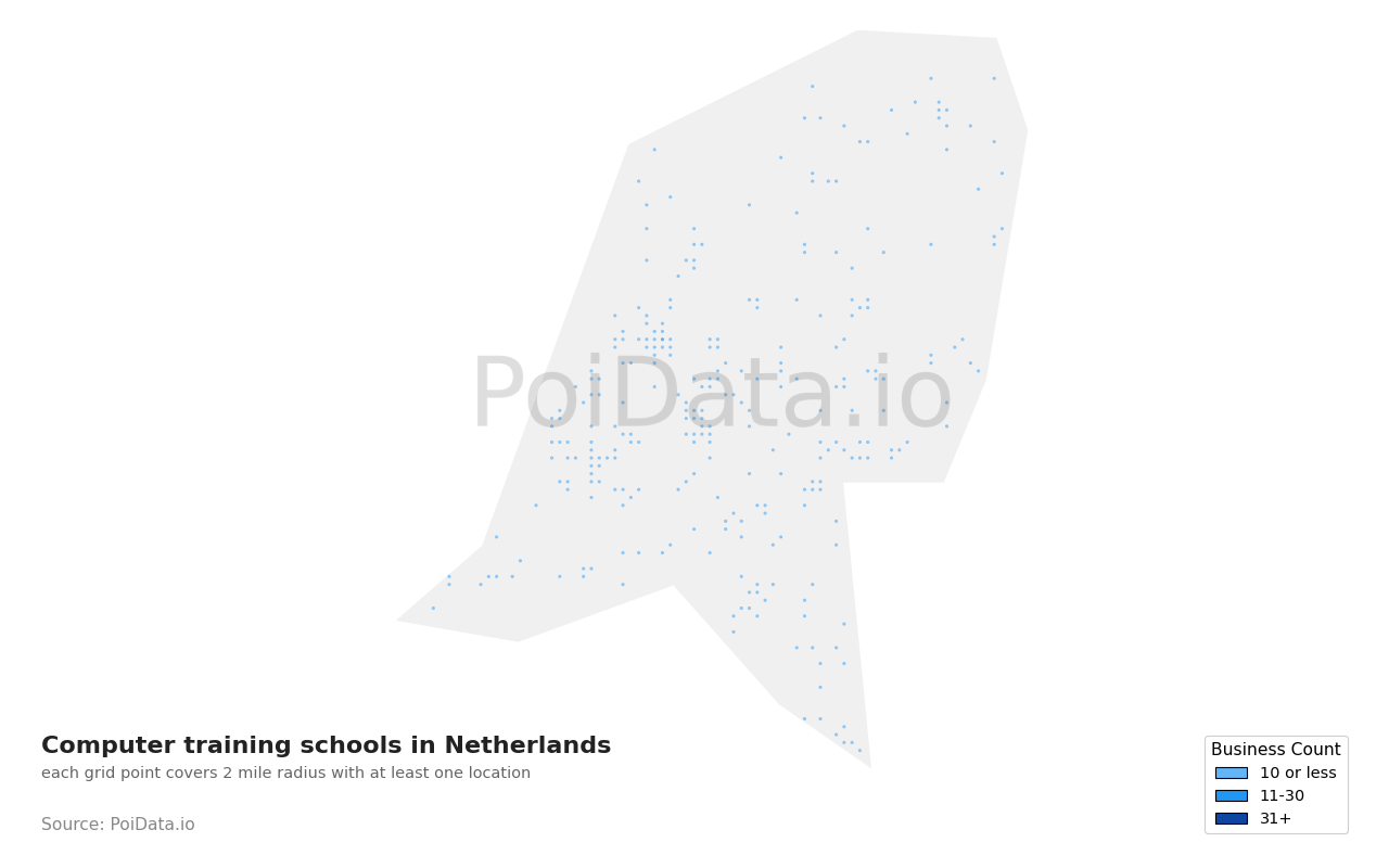 Computer training school density map for Netherlands
