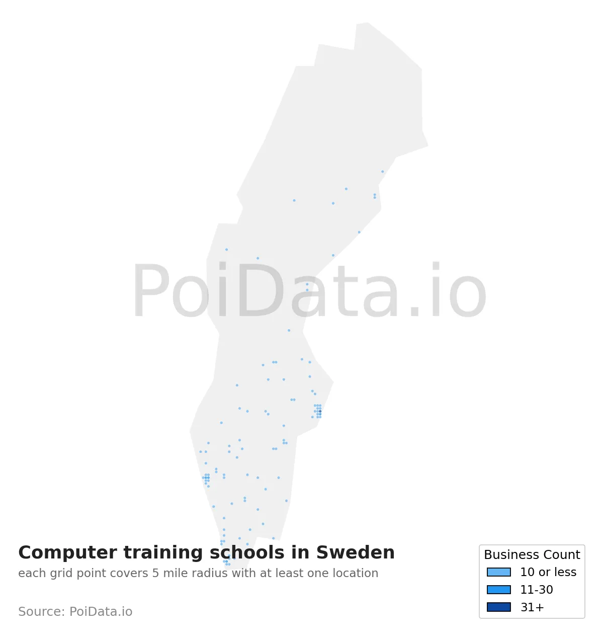 Computer training school density map for Sweden