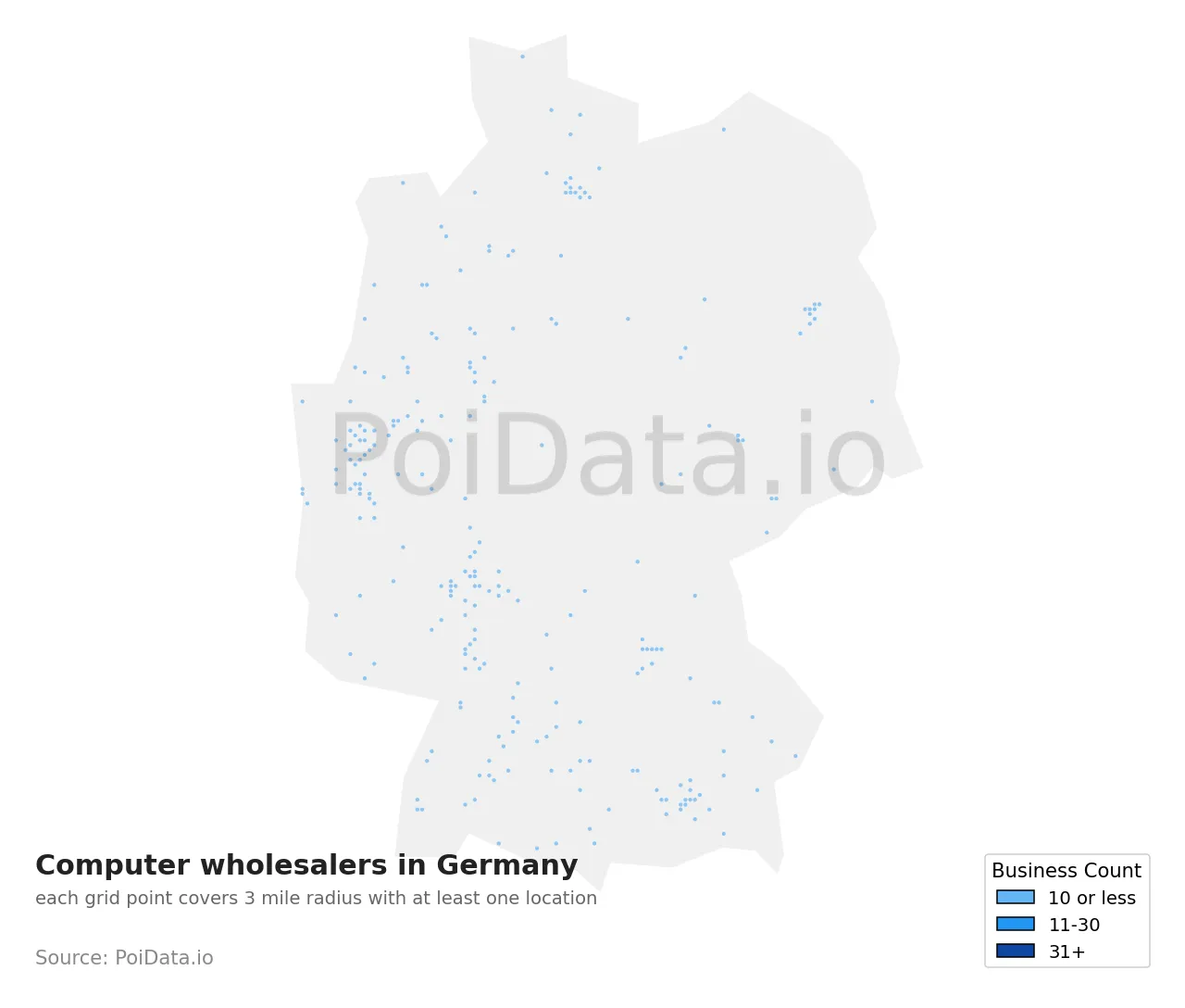 Computer wholesaler density map for Germany