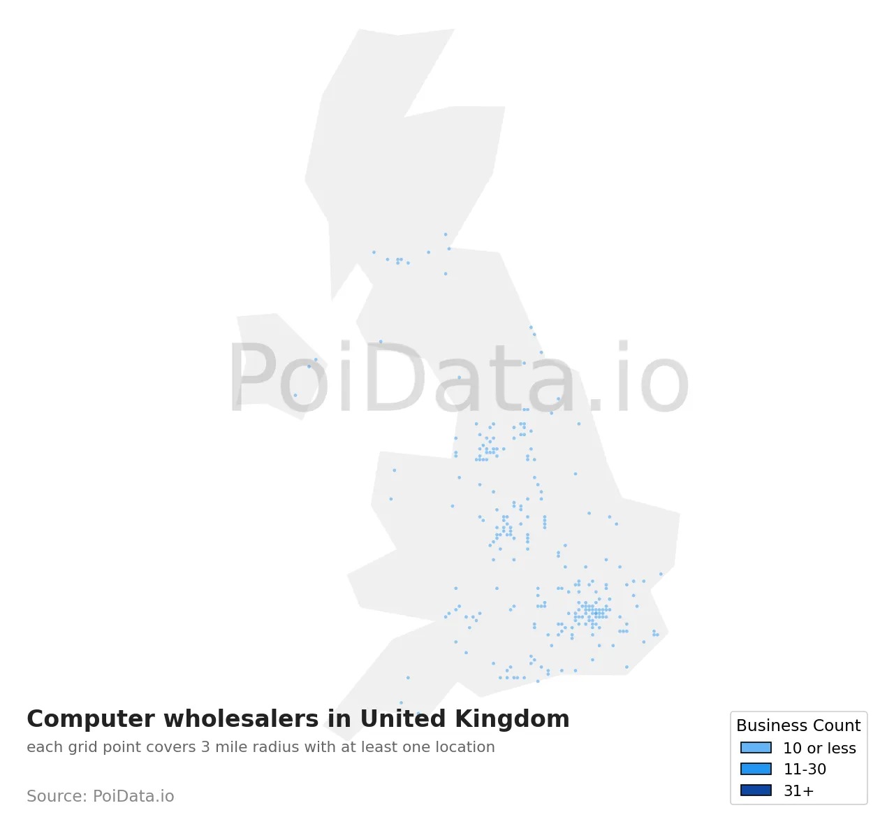 Computer wholesaler density map for United Kingdom