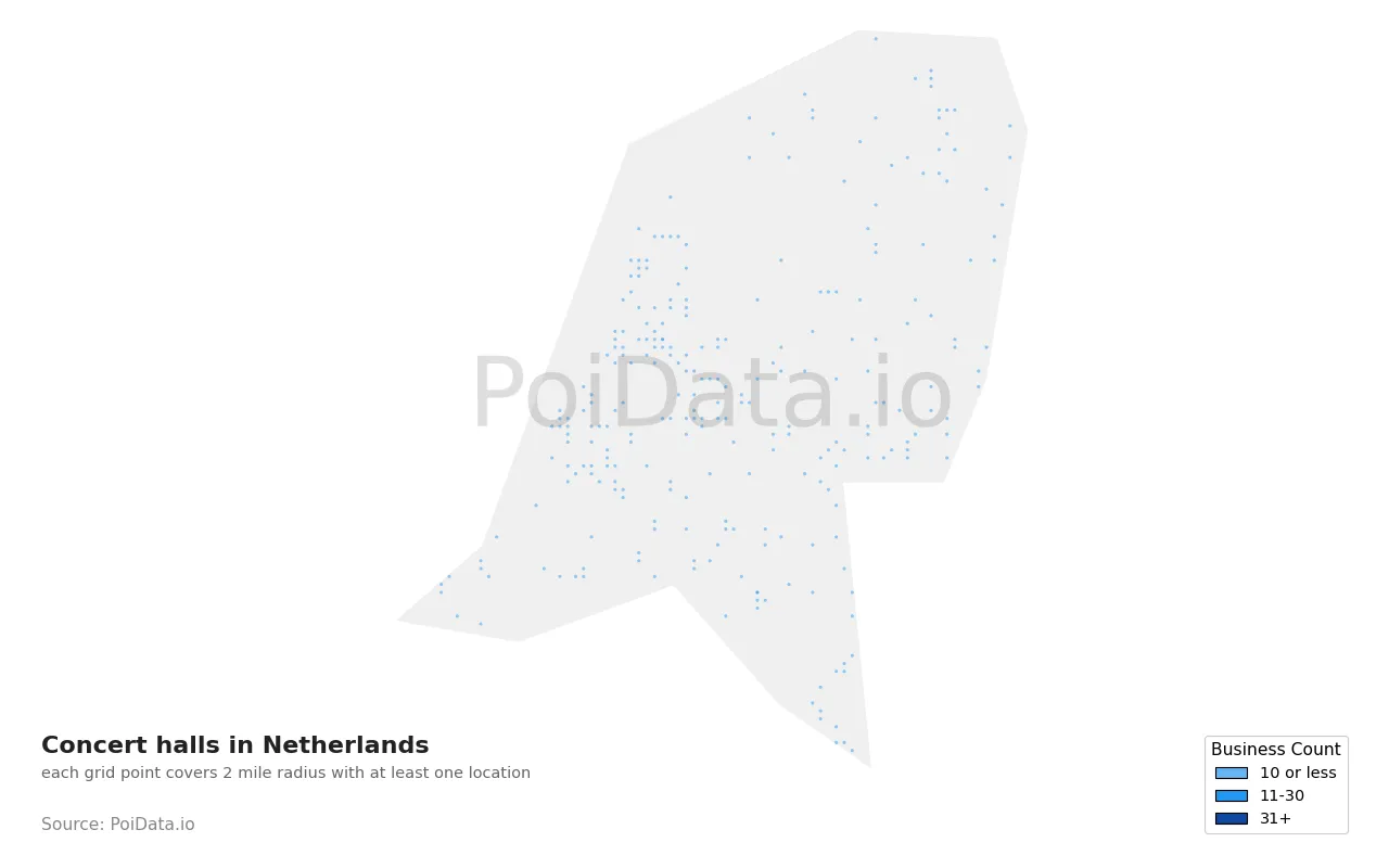 Concert hall density map for Netherlands