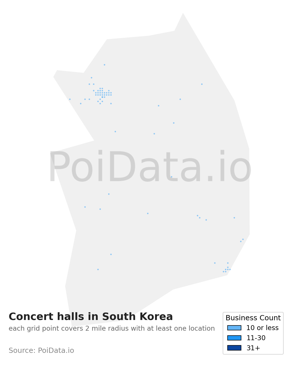 Concert hall density map for South Korea