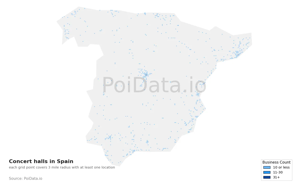 Concert hall density map for Spain