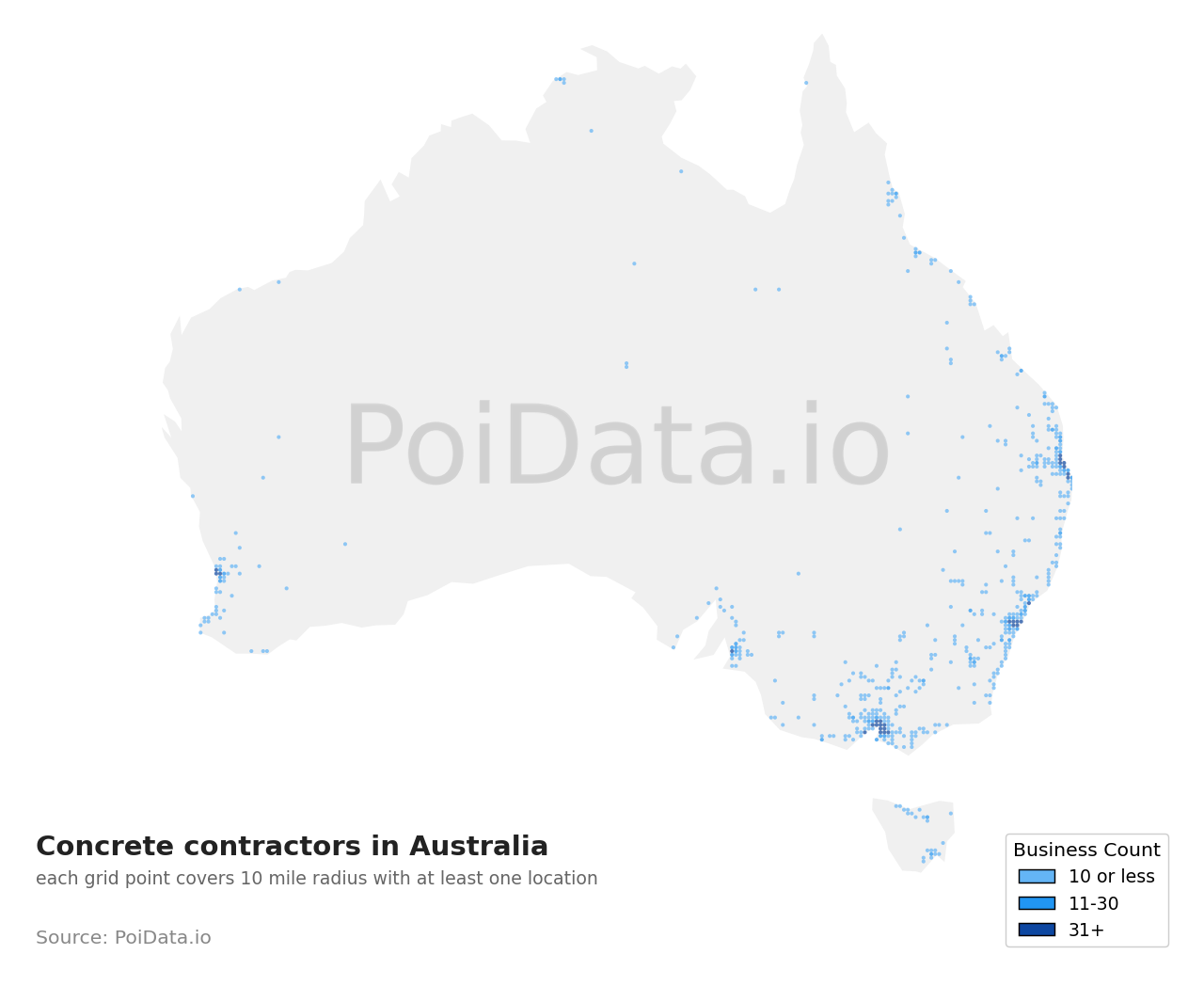 Concrete contractor density map for Queensland, Australia
